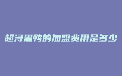 超浔黑鸭的加盟费用是多少